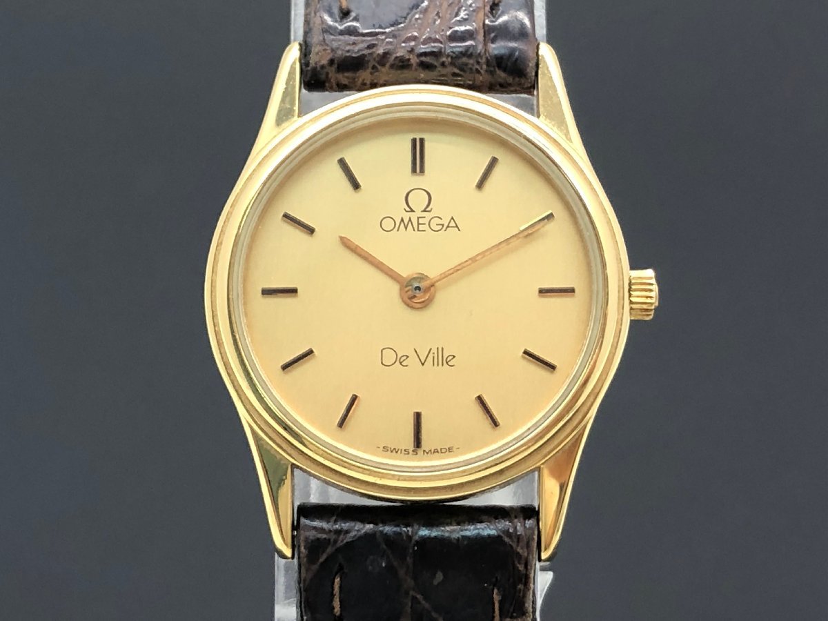 OMEGA Deville オメガ デビル 1450 レディース 腕時計 クォーツ ゴールド文字盤 動作未確認 現状渡し 中古【MA090171】