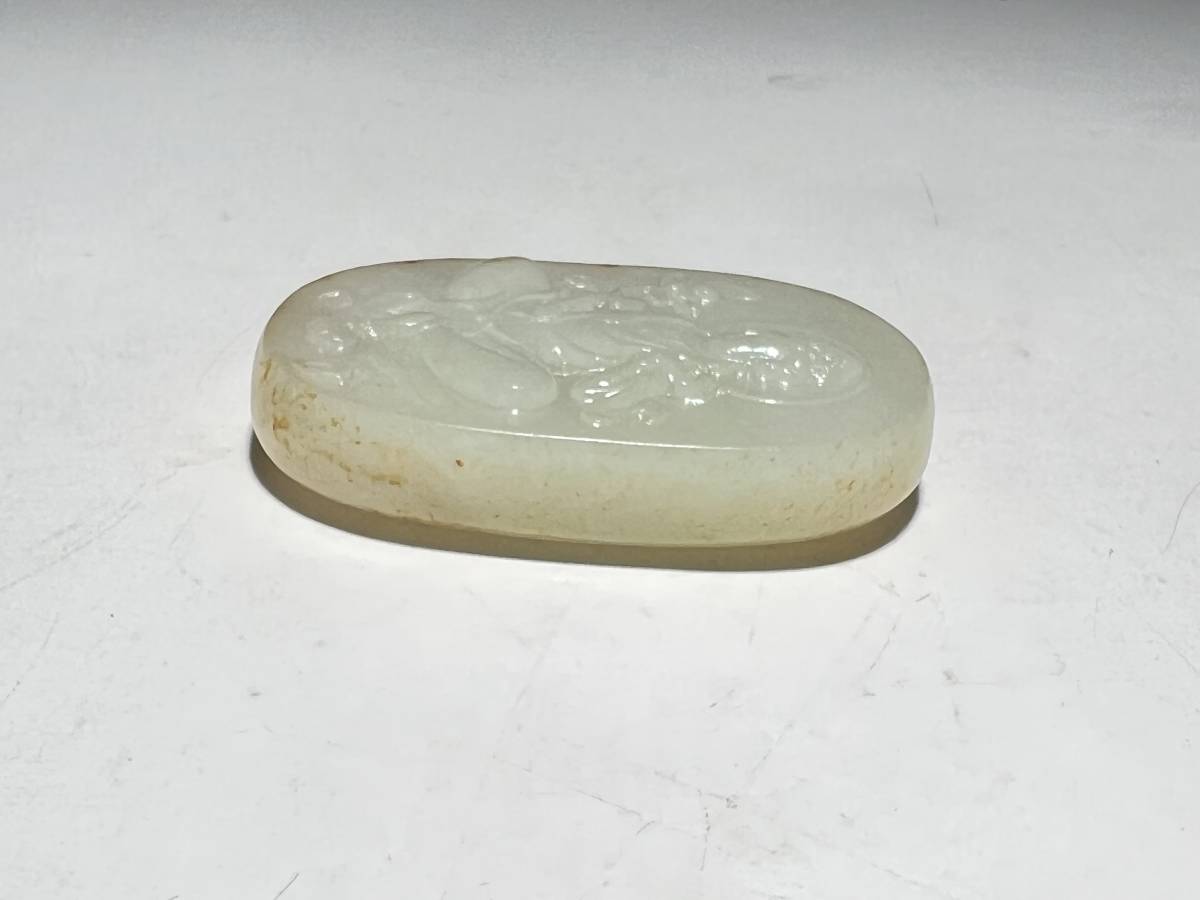 中国古玩 清時代 和田玉佩 子料 観音紋彫刻 翡翠 瑪瑙 琥珀 極細工毛彫