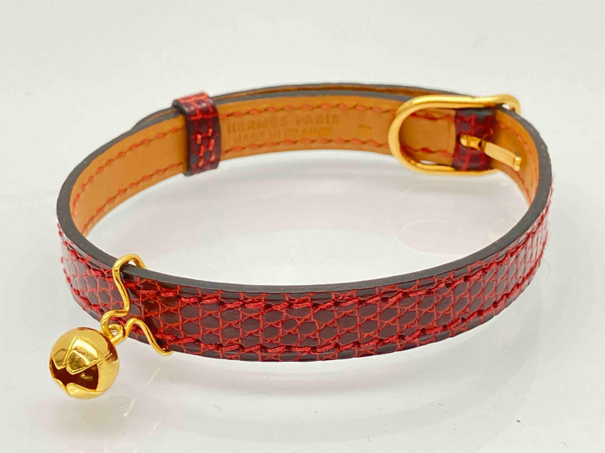 HERMES エルメス 首輪 猫 ネコ リザード レザー 鈴 ペット☆ HERMES