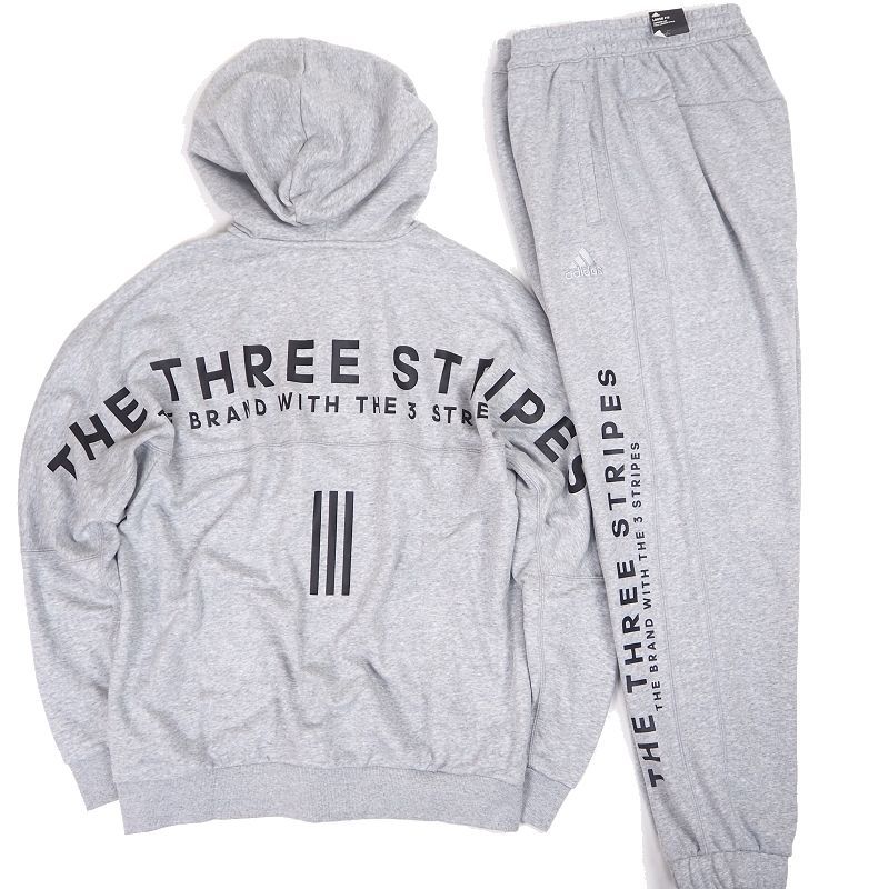 P487 新品 アディダス 上下セット THREE STRIPES セットアップ ジップアップ パーカー スウェットパンツ adidas 灰 グレー (サイズ:L)