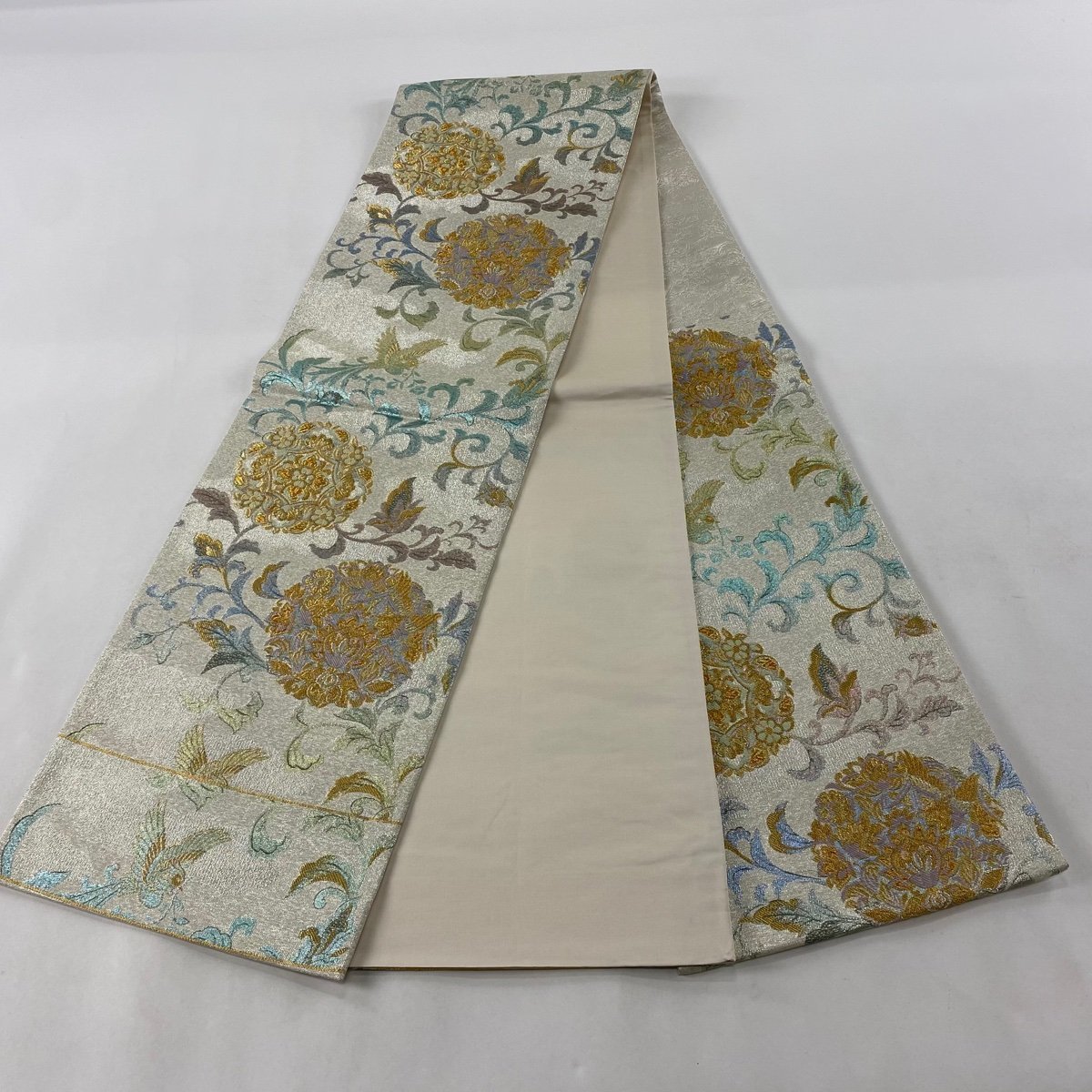 296noiji 袋帯 6通柄 菊 銀色 中古A【ことこと屋】 袋帯 六通柄 296noiji 袋帯 6通柄 菊 銀色 中古A【ことこと屋】 袋帯 六通柄