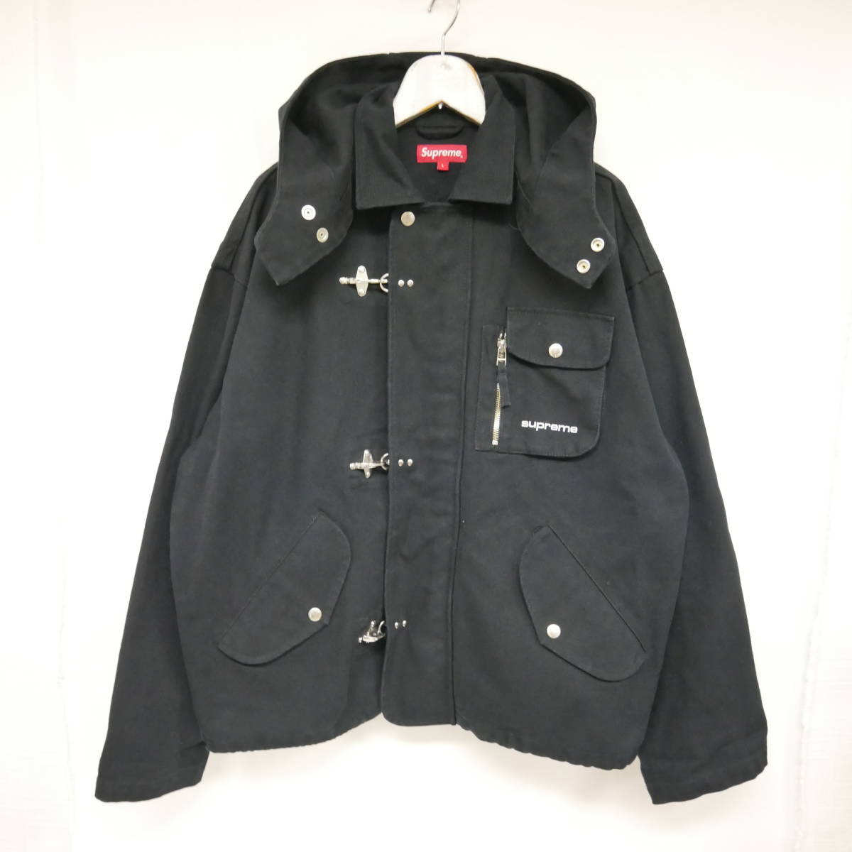 【1円】良好 国内正規 Supreme 23SS Canvas Clip Jacket キャンバスクリップジャケット フード着脱可能 ダック生地 Black ブラック 黒 L