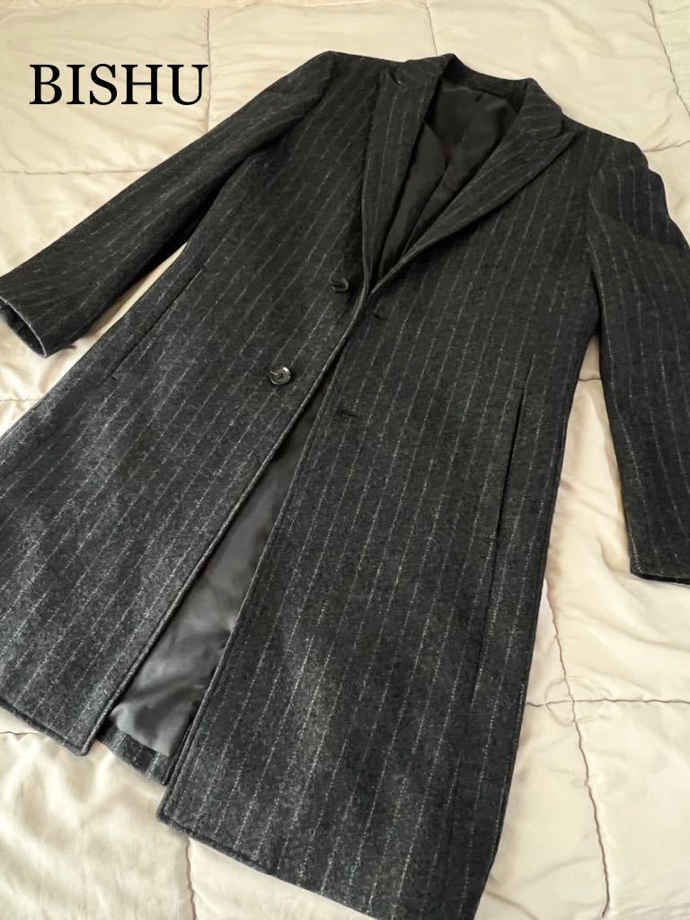 SUIT SELECT ストライプのチェスターコート　BISHU 尾州プレミアムクオリティー テキスタイル