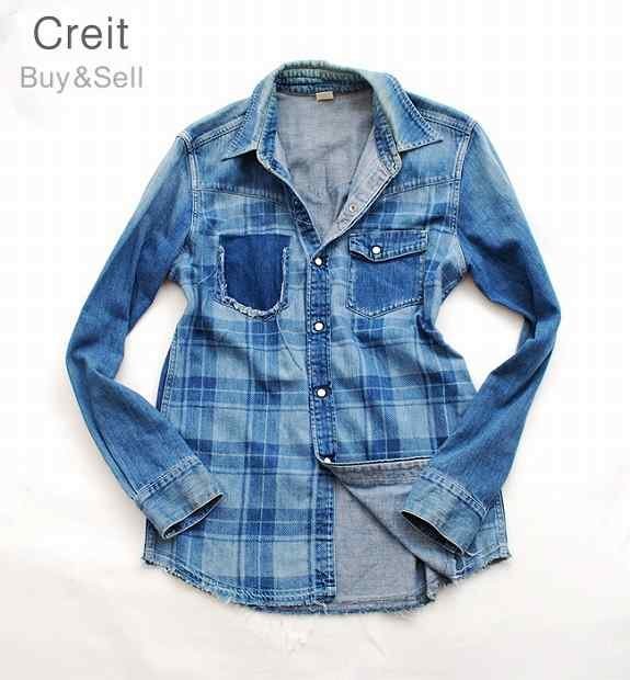 L32■人気モデル★ロンハーマンチェック柄デニム長袖シャツM