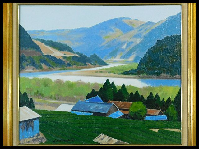 西村公義 川根風景(静岡)F10号 油彩 キャンバス 額装 専用紙箱 洋画家 ル・サロン金賞 OK4237