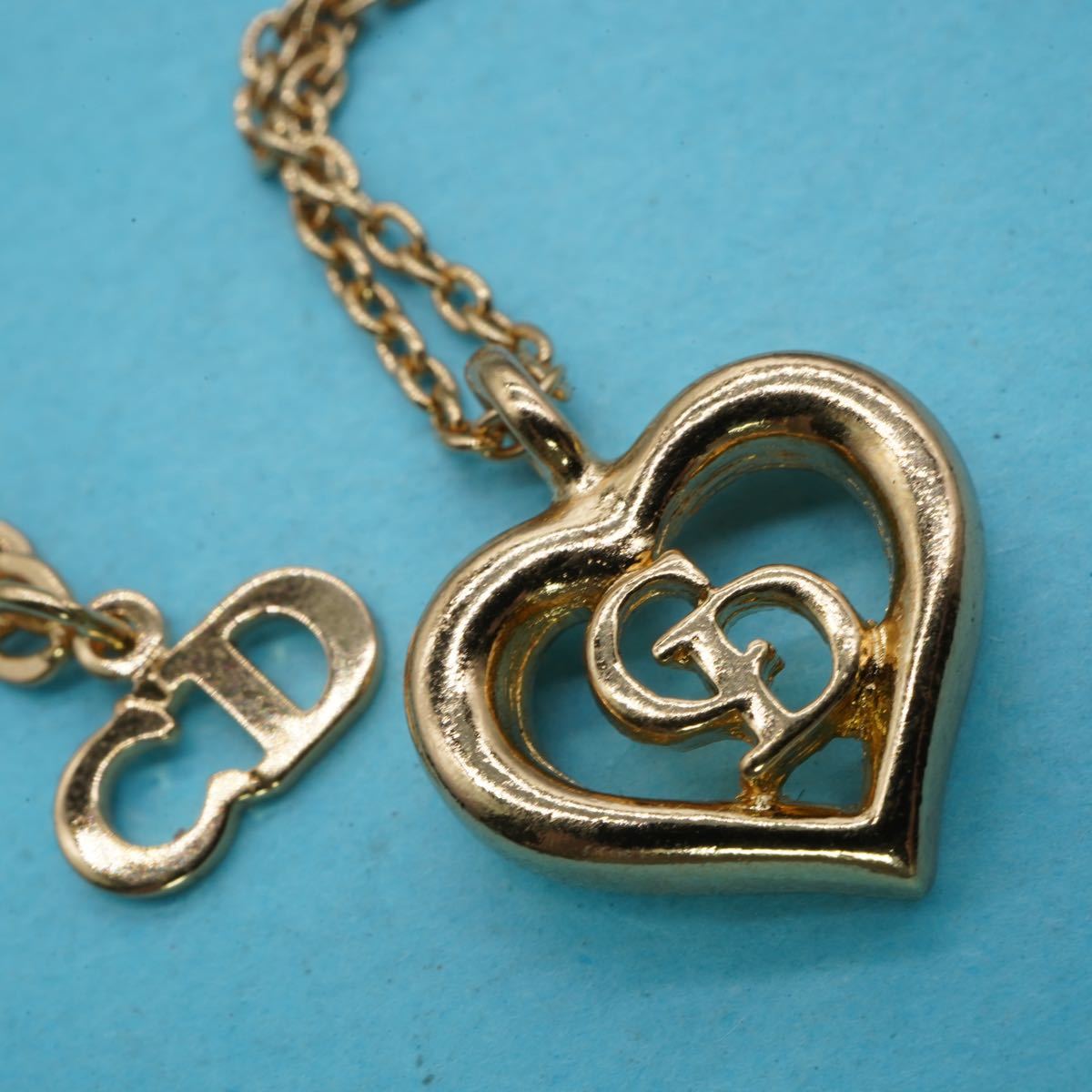 【78】Christian Dior ハート ネックレス 長さ約40cm アジャスター約6cm クリスチャンディオール ゴールドカラー TIA