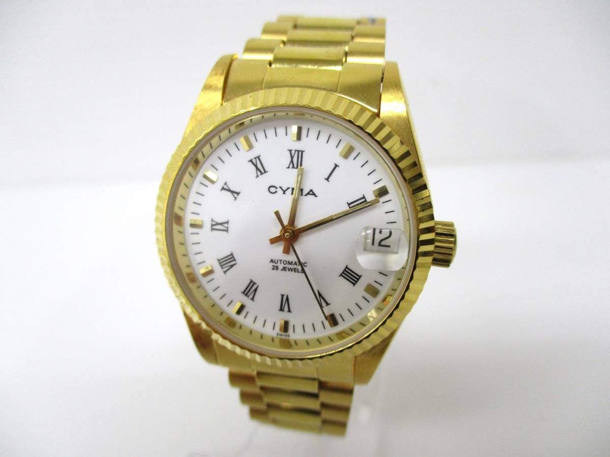 10-32】CYMA シーマ AUTOMATIC 自動巻き 74-108 裏スケルトン ゴールド 
