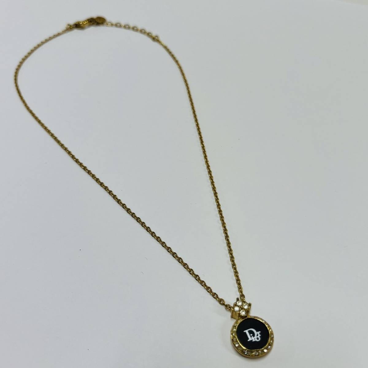 12735/ Christian Dior クリスチャンディオール ネックレス ラインストーン ゴールド レディース アクセサリー ブラック