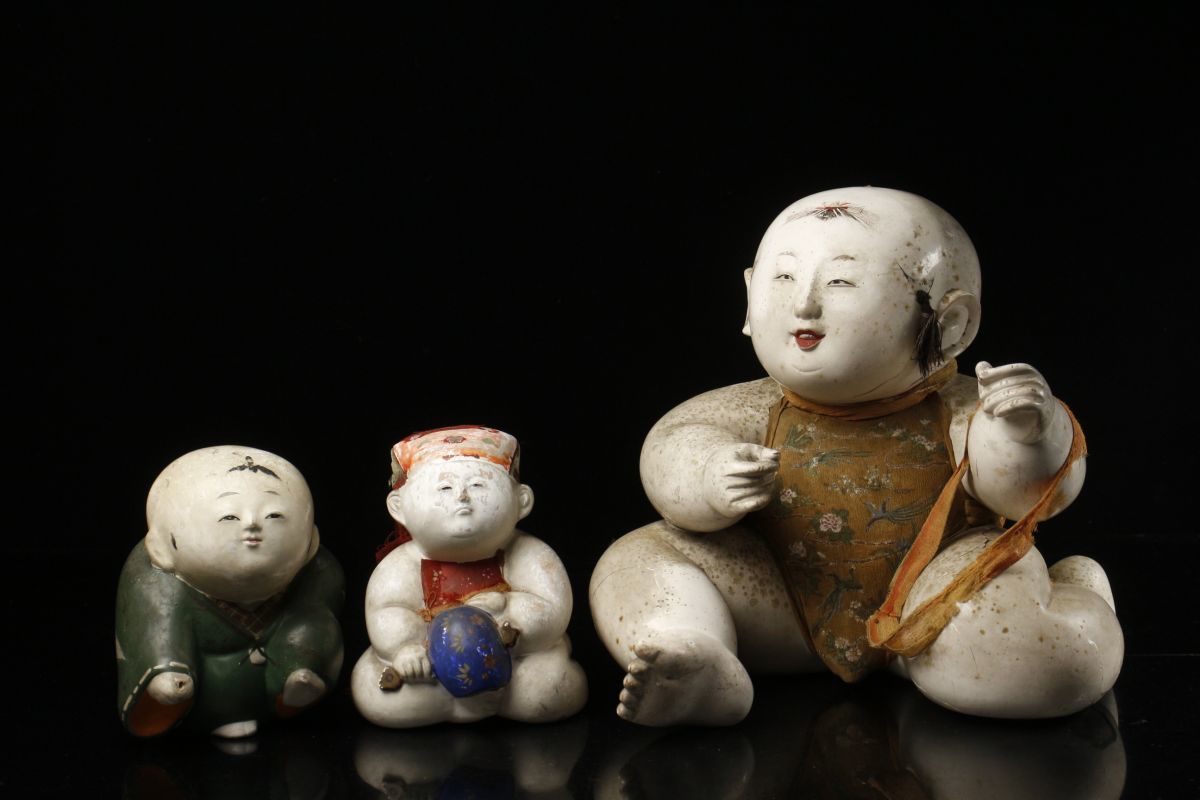 LIG】時代物 御所人形 三体 最大29㎝ 日本人形 古美術品 旧家蔵出品 