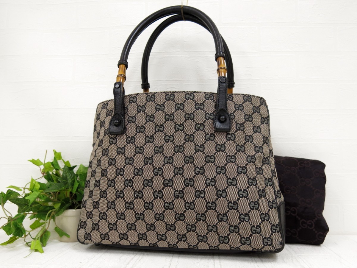 GUCCI グッチ◇バンブー◇GGキャンバス カーフ レザー 本革◇トート 