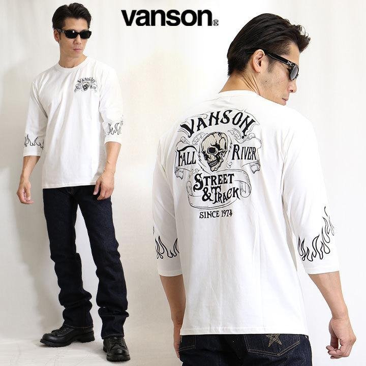 VANSON LEATHERS 【定価7400円】 ベア天6分TEE NVLT-2127 WHITE サイズ XL