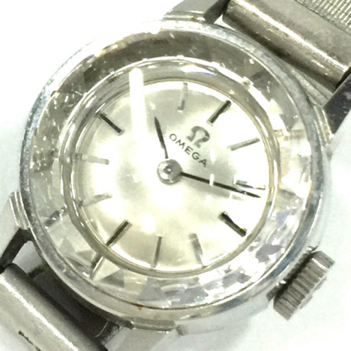 オメガ 手巻き 機械式 腕時計 レディース カットガラス シルバー文字盤 社外ベルト ファッション小物 OMEGA