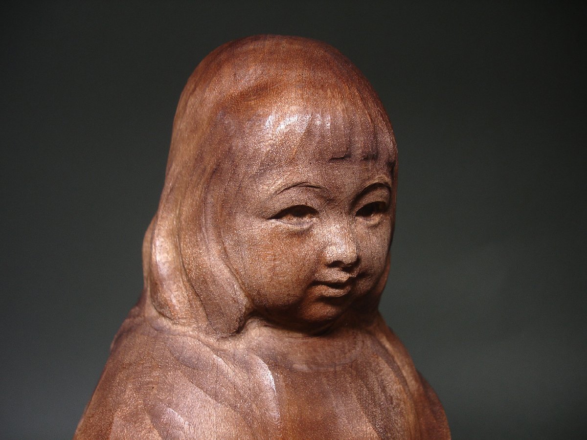 【真作】 聖徳太子坐像 木彫 石本暁海 ( 師: 米原雲海 ) 慶應 本物保証 米原雲海の愛弟子 石本暁曠 号：暁海 作 木彫少女像 雨