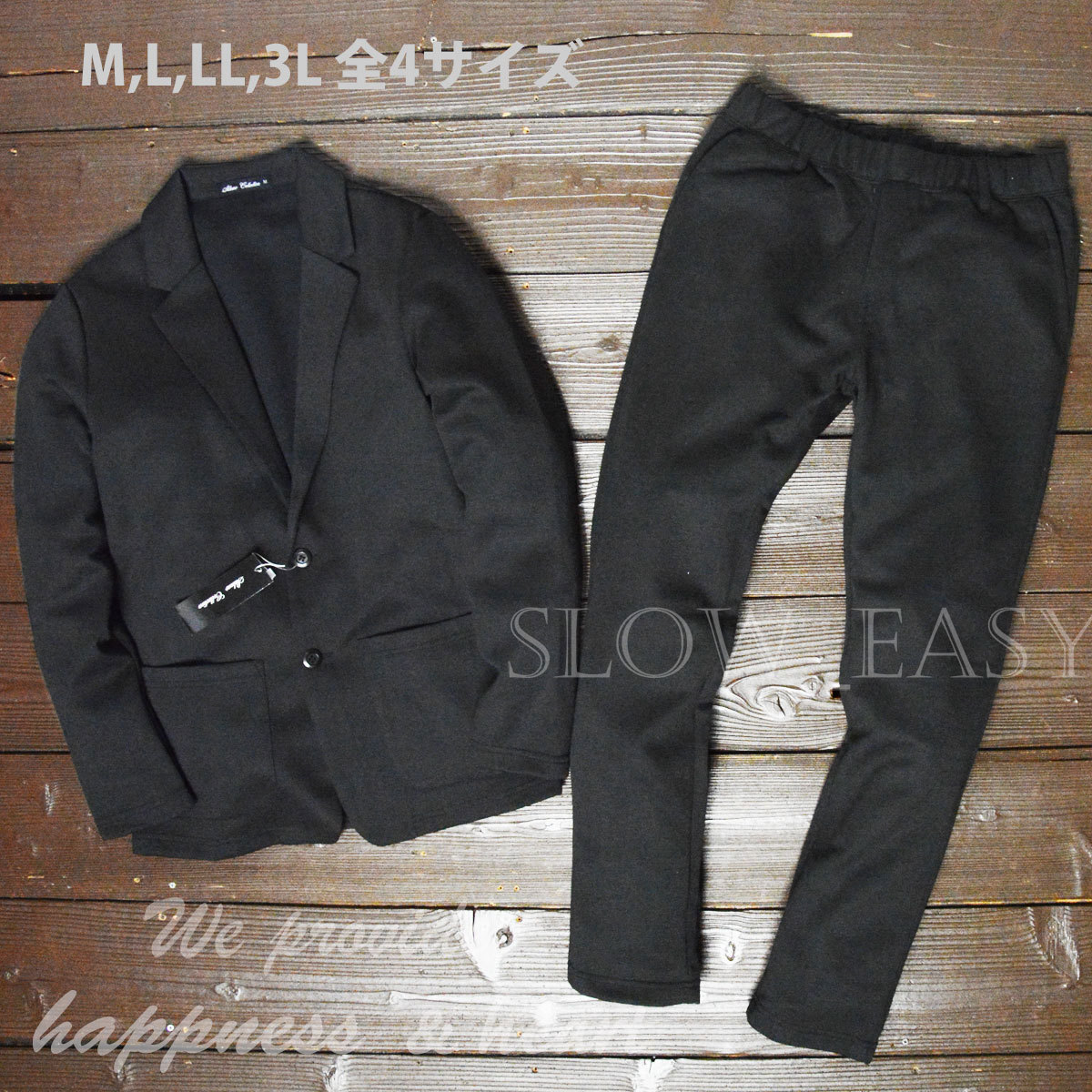 SH78■NEW スウェット テーラードジャケット&タイトパンツ セットアップ 黒M GOLF ゴルフ 伸縮 上下 スウェットパンツ テレワーク