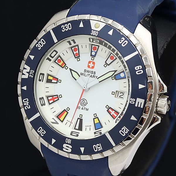 1円 稼働 良品 スイスミリタリー QZ デイト 白文字盤 9TMLG メンズ腕時計 MTM 2000000