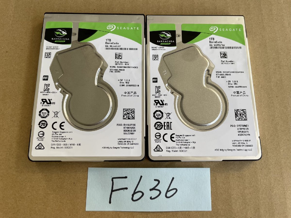 送料無料 SEAGATE ST1000LM048 2.5インチ SATA HDD1TB 2枚セット 使用時間12H/3673H★F636