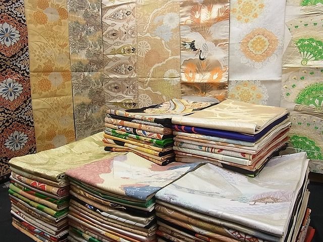 平和屋野田店■1円 袋帯 西陣 まとめて100点 鶴 孔雀羽 人物 風景 花柄 正倉院 金銀糸 着用可能多数 未使用品あり 全て正絹 mmm232