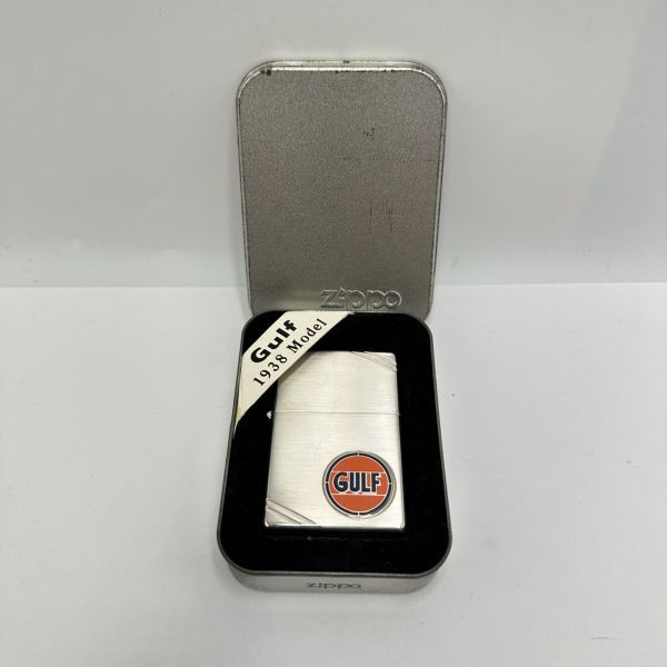 E140-SK14-160 ◎ Zippo ジッポー オイルライター Gulf 1903-2003 オレンジディスクロゴ シルバーカラー 喫煙具 喫煙グッズ 箱付き ①