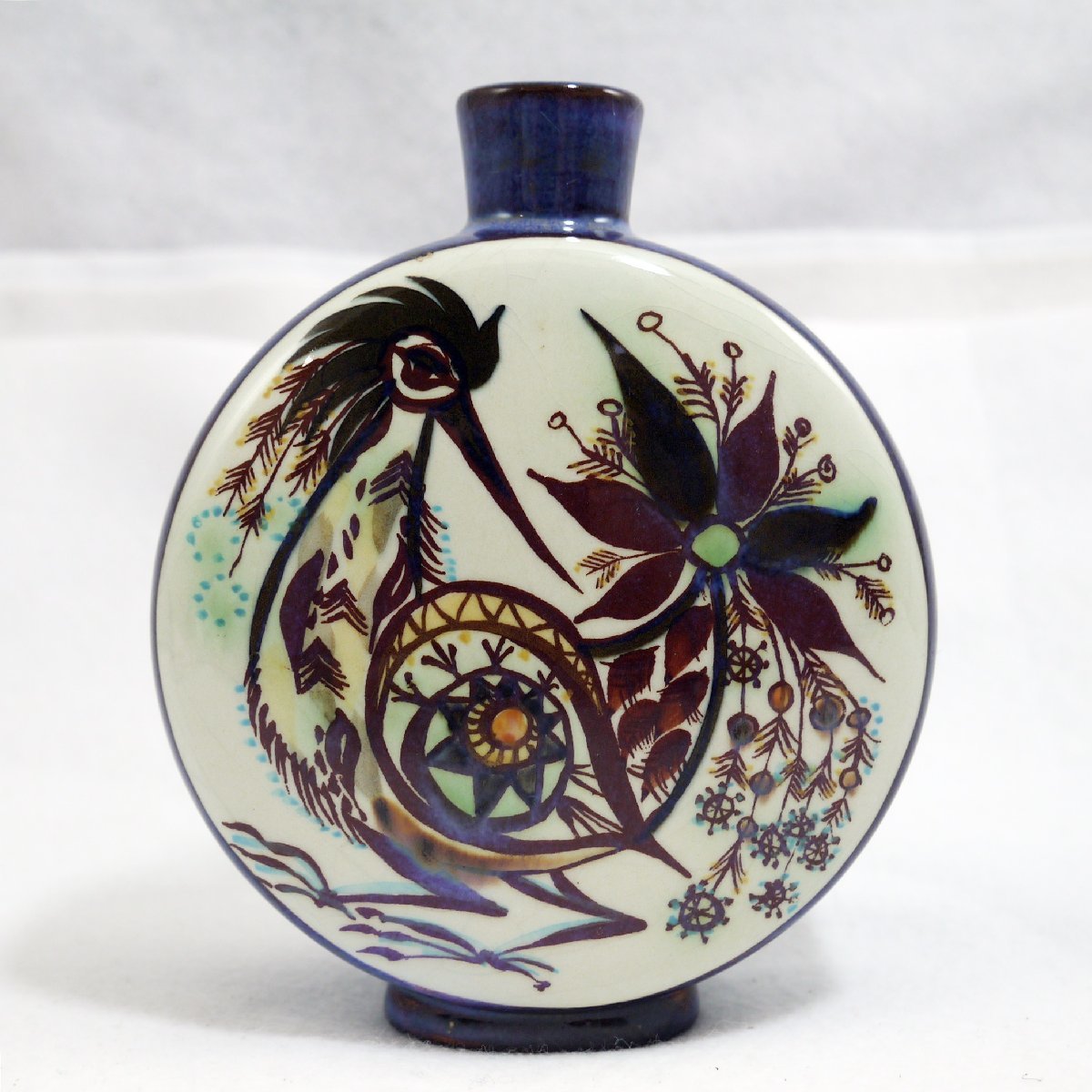 USED品・保管品 ROYAL COPENHAGEN ロイヤルコペンハーゲン 花器 花瓶 一輪挿し 陶器 鳥絵 FAJANCE MJ 現状品