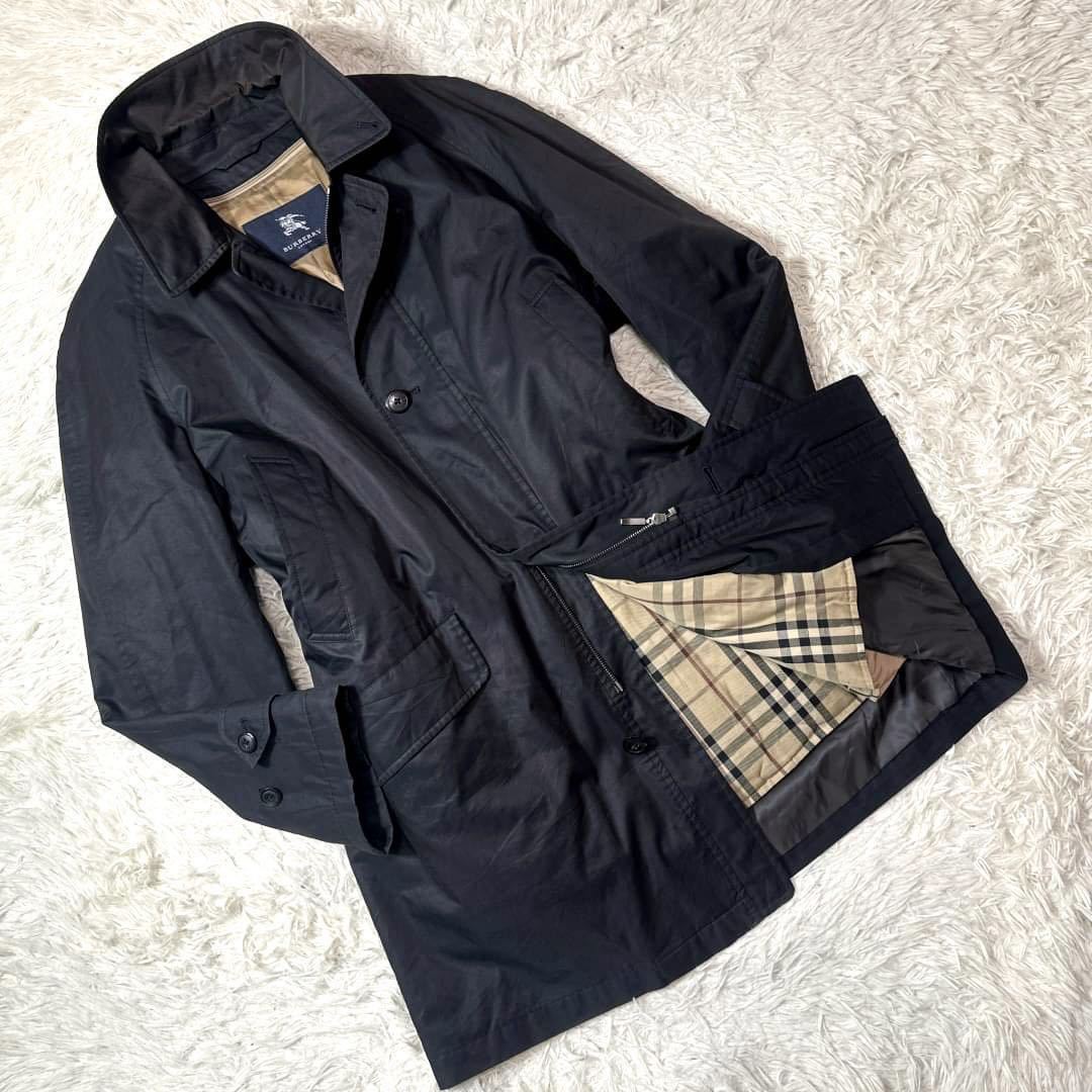 【美品/M】バーバリーロンドン ステンカラーコート アウター 黒 ライナー付 2XLサイズ》 バーバリーロンドン ダウンライナー付き ステンカラー