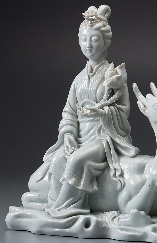 人気セール，新作 【五】中国古玩 徳化窯 白磁騎鹿観音像