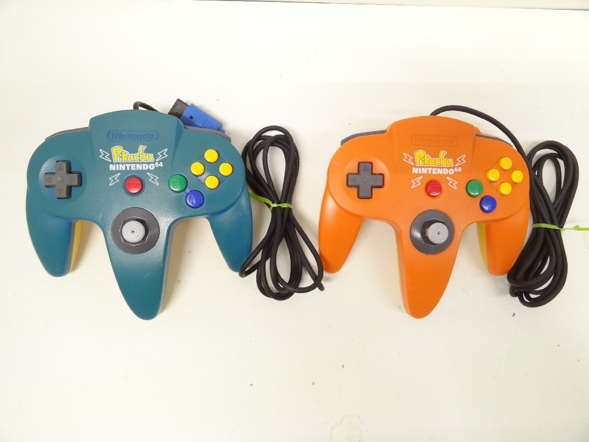 6■/Zこ7092　Nintendo64 ニンテンドウ64 コントローラー 2個セット/ ブルー&イエロー、オレンジ＆イエロー /動作未確認 保証無
