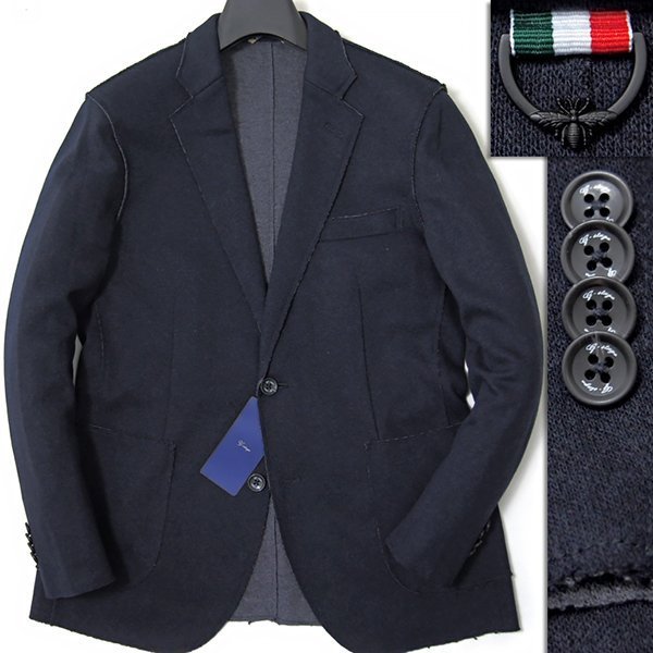 新品 ジーステージ ウール ニット ジャージー ジャケット 48 (L) 紺 【J47858】 G-stage 秋冬 メンズ ブレザー カットオフ 接結 ストレッチ