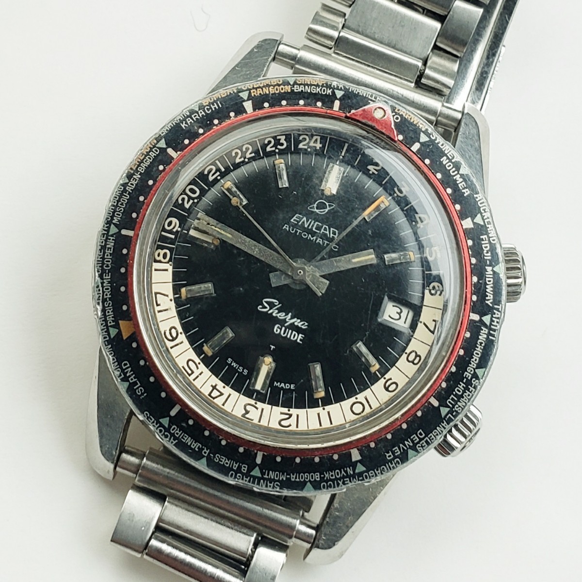 稼働品 ENICAR エニカ SHERPA GUIDE シェルパガイド ワールドタイム