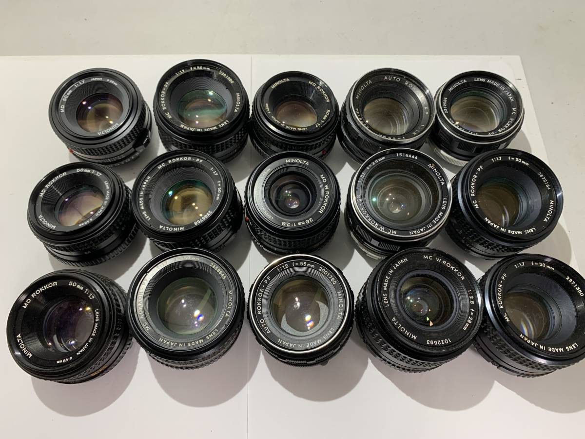 【15個】ミノルタ MINOLTA MD 50mm F1.7/ROKKOR 50mm F1.7/55mm/28mm/大量 レンズ まとめて ジャンク セット まとめ (917)