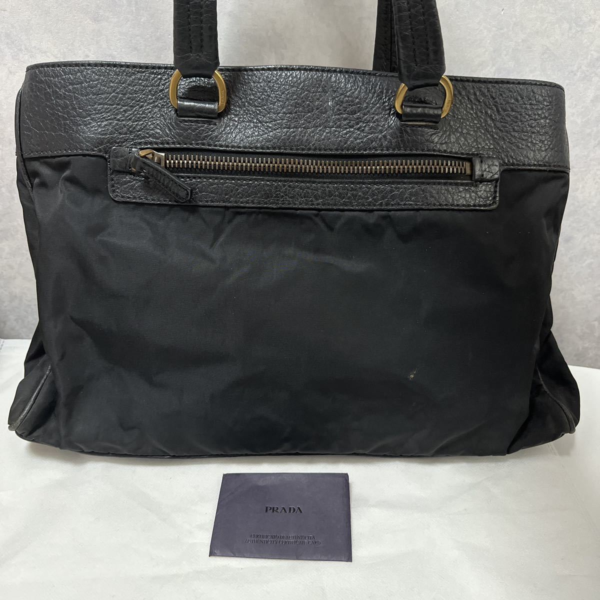 PRADA プラダ レザー ハンドバッグ 黒 三角プレート