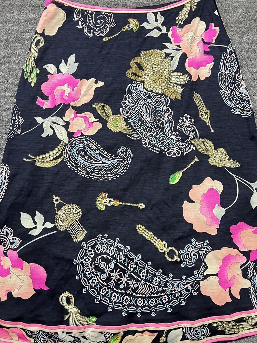 花柄 レオナール LEONARD スカート FASHION ひざ丈 Aライン トリム