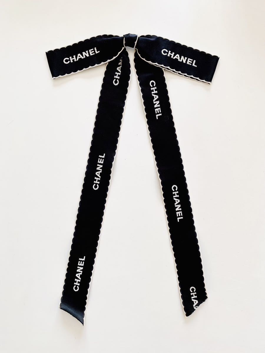 即決 CHANEL シャネル ロゴ リボン ブローチ 黒 ヴィンテージ 激レア 