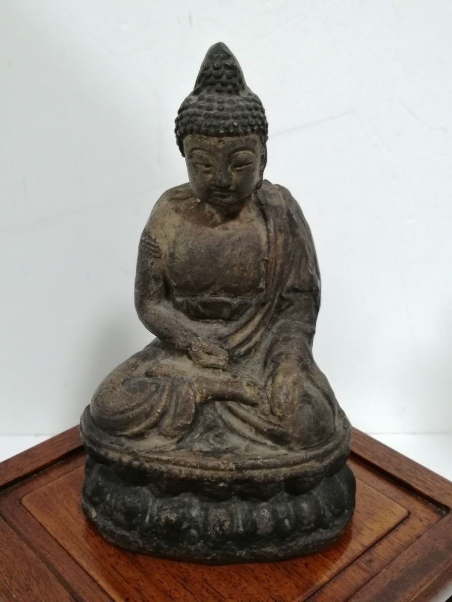 石 仏像 中国元時代 高さ約17.5cm 重さ約874g 仏教美術 検索参考:朝鮮