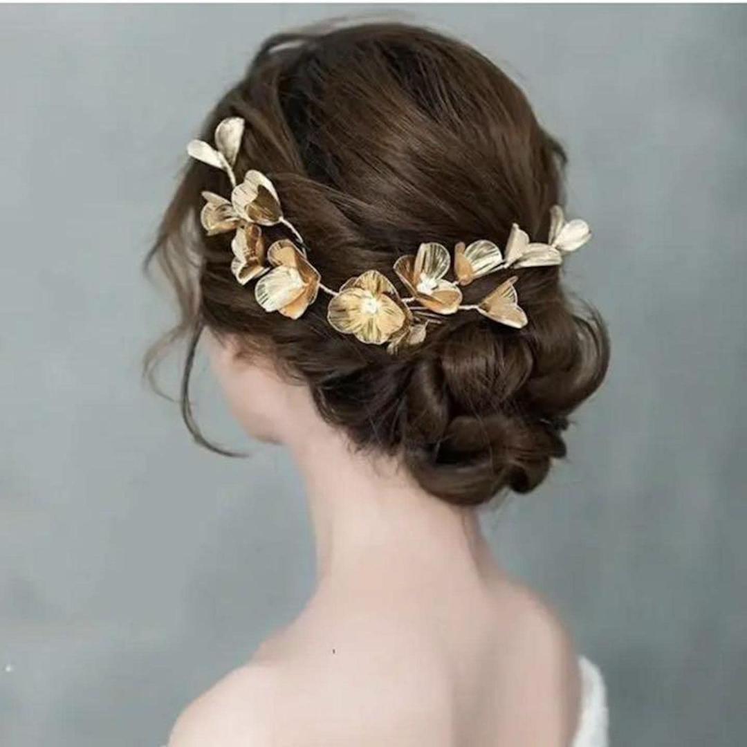ゴールド フラワー 花 レディース ヘアー アクセサリー 髪飾り パーティーに_1