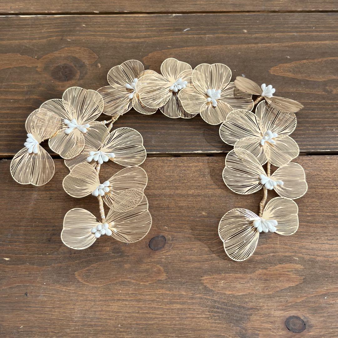 ゴールド フラワー 花 レディース ヘアー アクセサリー 髪飾り パーティーに_2