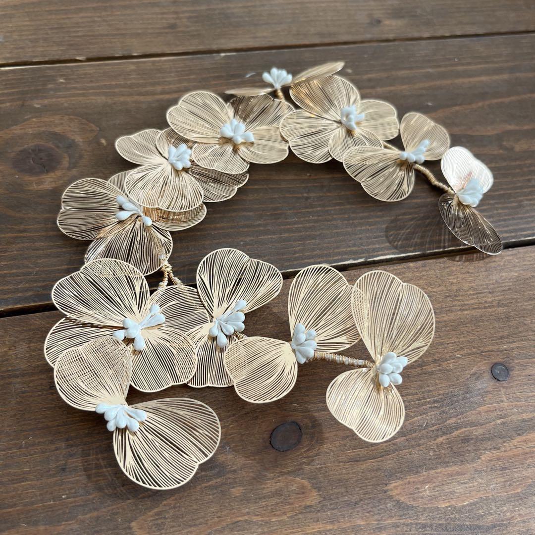 ゴールド フラワー 花 レディース ヘアー アクセサリー 髪飾り パーティーに_3