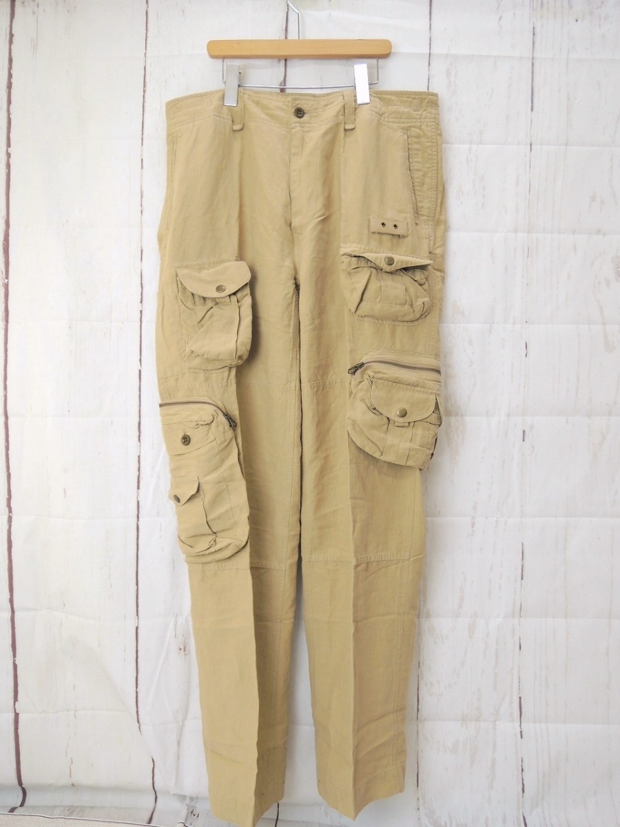 POLO RALPH LAUREN ポロ ラルフローレン カーゴパンツ 36/34 ライトブラウン PP-RL-GS3401 麻59% 絹41% 中国製