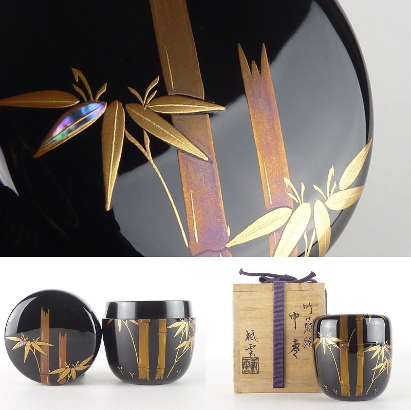 人気，定番 都屋 24 祇雲 竹蒔絵 中棗 螺鈿細工入り 共箱 高さ 約7cm 幅 約6.5cm 木製 棗 香合 茶碗 茶道具(棗)｜売買されたオークション情報、yahooの商品情報をアーカイブ公開 - オークファン 棗
