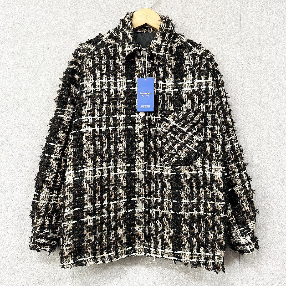 高級・ジャケット 定価6万◆Emmauela・イタリア・ミラノ発◆上品 派手 薄手 チェック柄 ラメ入り ライトアウター おしゃれ 男女兼用 L/48