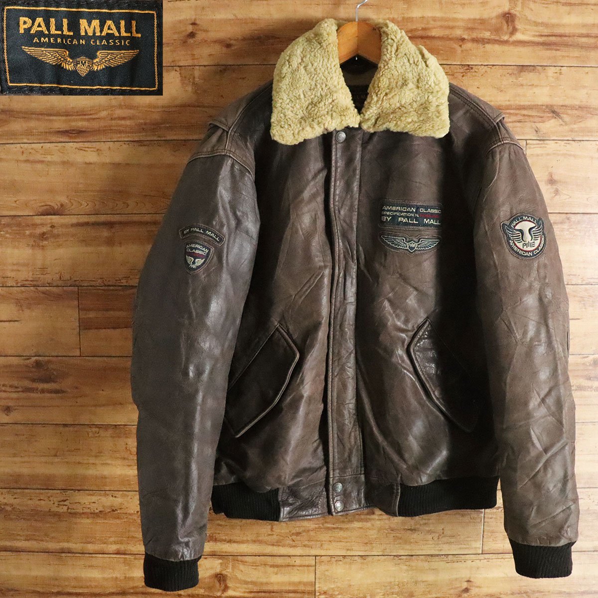 A1S/Y6.9-4　PALL MALL　襟ボア　レザーフライトジャケット　本革　レザージャケット　G-1　A-2　革ジャン　皮ジャン　M　ブラウン