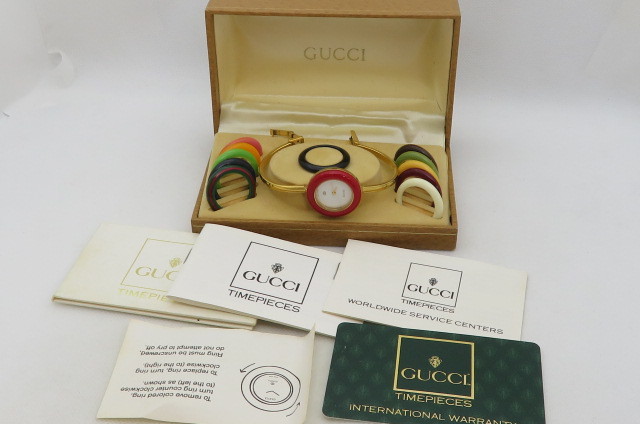 1円～【美品】GUCCI グッチ　チェンジベゼル 11/12 バングルウォッチ クォーツ レディース腕時計　10-14-12