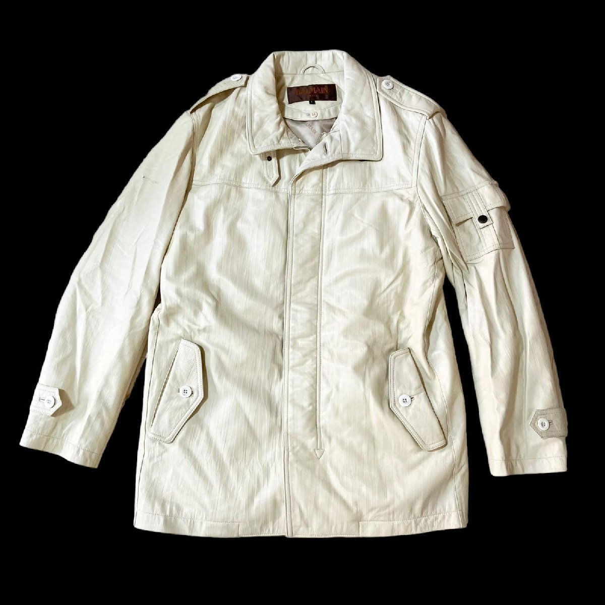 BALMAIN バルマン シワ加工 ラムレザー ジャケット ブラック 9号