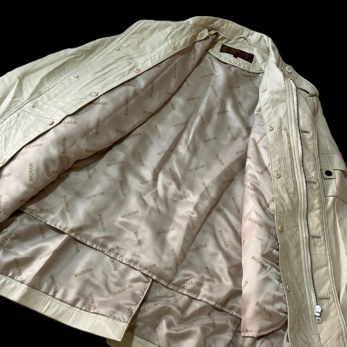 BALMAIN バルマン シワ加工 ラムレザー ジャケット ブラック 9号