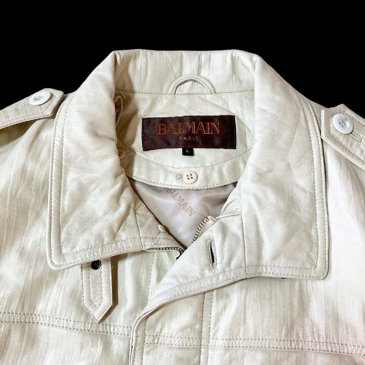 BALMAIN バルマン シワ加工 ラムレザー ジャケット ブラック 9号