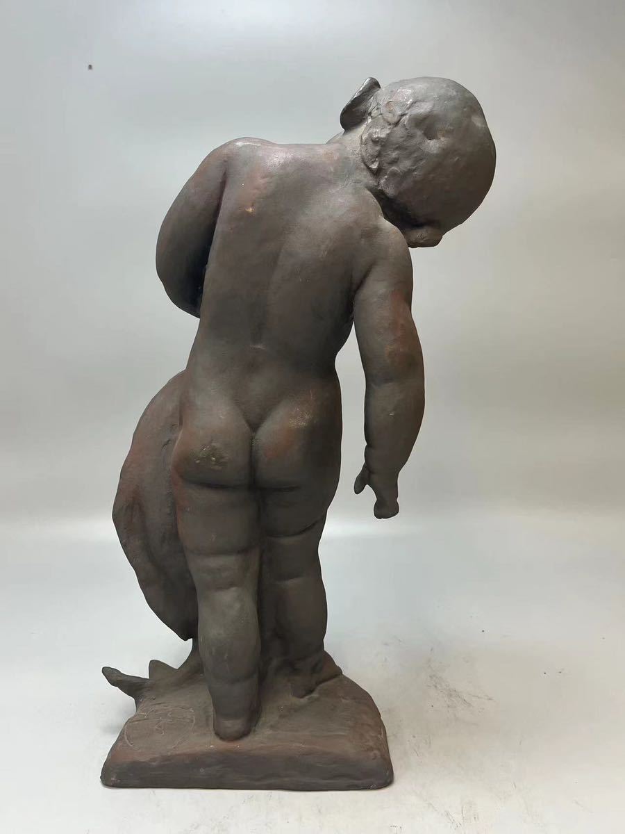 A0771 彫刻家 小倉右一郎作 童の鯉 ブロンズ像 置物 縁起物 飾物 細密