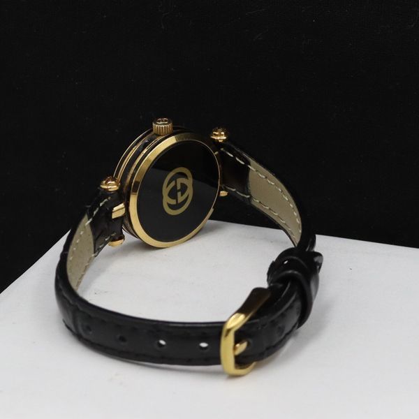 1円 稼働 良品 グッチ QZ ラウンド ローマン 黒文字盤 レディース