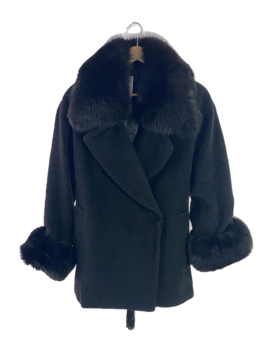 NOVESPAZIO◇袖襟ブルーフォックスファー付きカシミヤ混メルトンウール