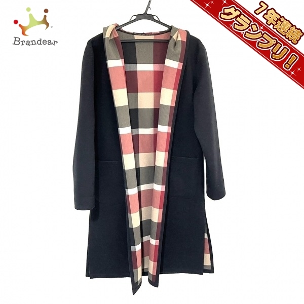 ブルーレーベルクレストブリッジ BLUE LABEL CRESTBRIDGE サイズ38 M 黒×レッド×マルチ レディース リバーシブル/チェック柄 コート