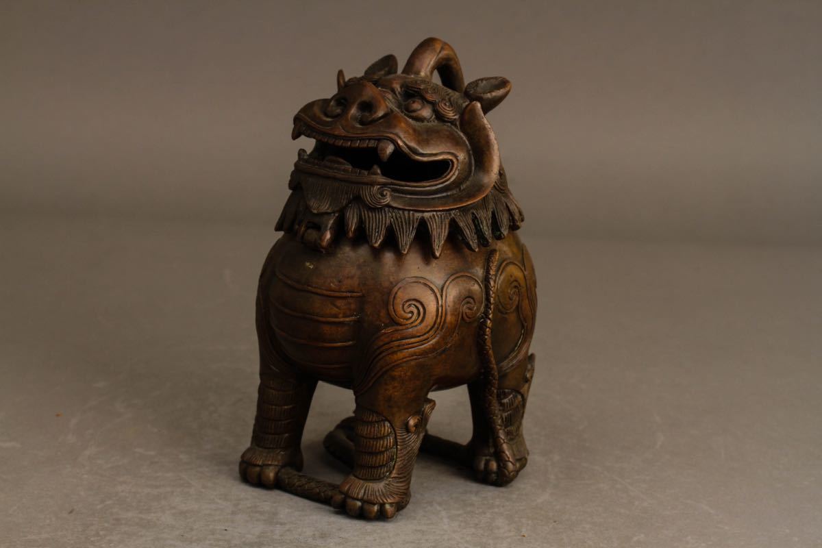 古】4566 古銅鹿端香炉 古銅 香炉 唐物 中国
