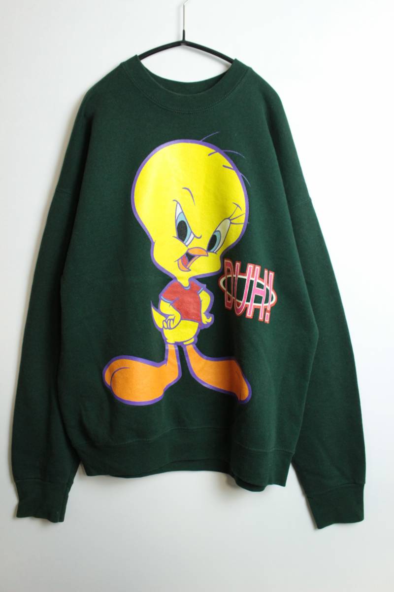 K452　LOONEY TUNES　ルーニーテューンズ　スウェットシャツ　トレーナー　サイズL　フォレストグリーン　古着　　
